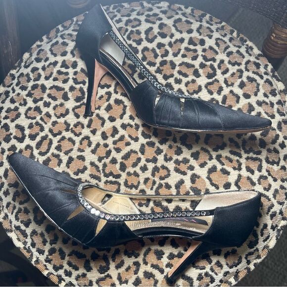 Black Rhinestone Pointy Toe Heels - Picture 3 of 5